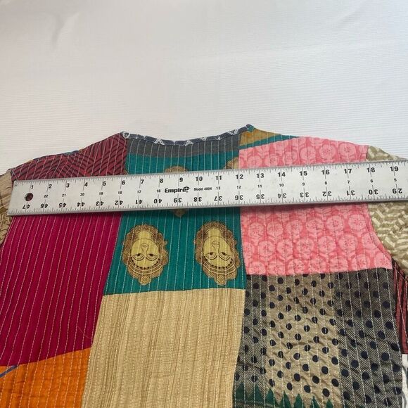 Quilted Jacket Women’s Floral Reversible Satin Kantha Art To Wear Boho One Size - Picture 8 of 12
